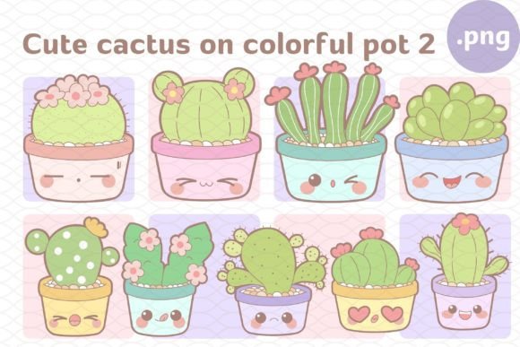 Cute Cactus on Colorful Pot Set 2