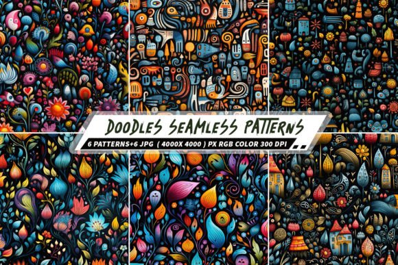 Doodles 6 Seamless Patterns Background